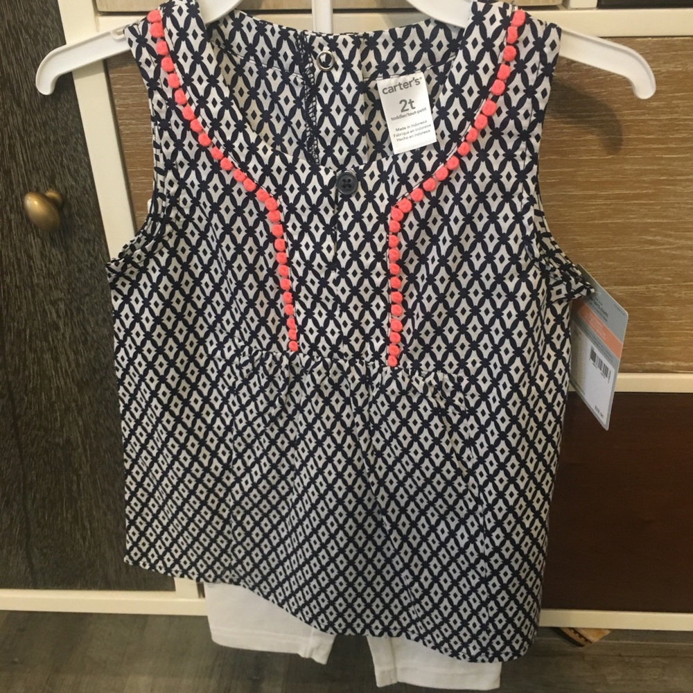 Carter girls cotton navy top w white pants